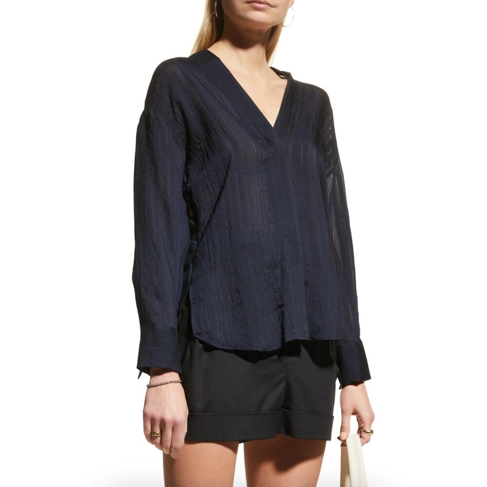 Vince Drapey Stripe V-Neck Blouse XS